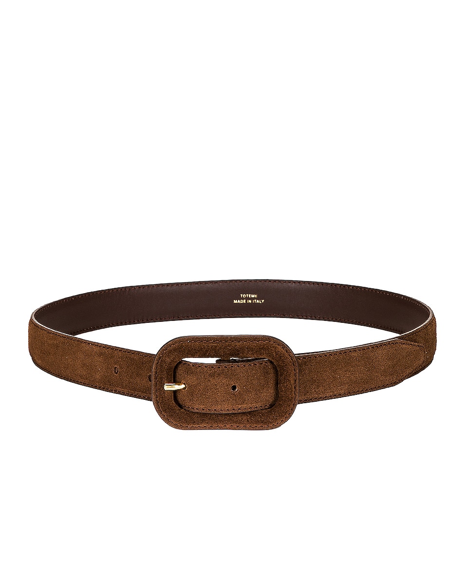 Image 1 of Toteme Wide Covered Buckle Suede Belt in Brown Suede