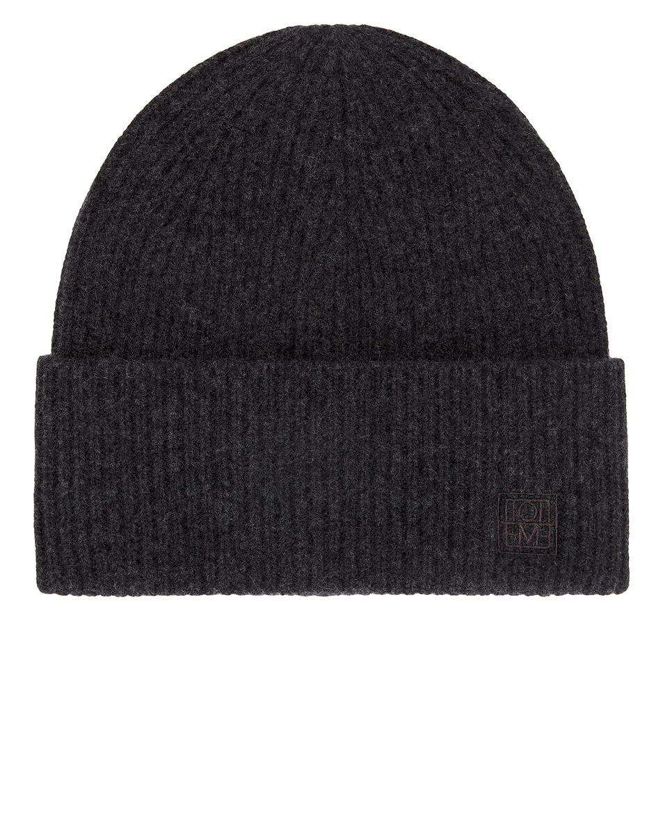 Image 1 of Toteme Ribbed Wool Beanie in Charcoal Melange