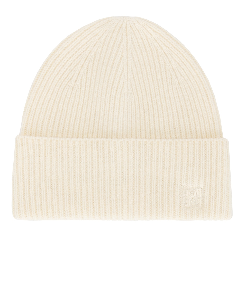 Image 1 of Toteme Ribbed Wool Beanie in Snow