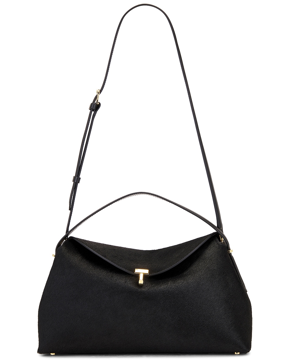 Image 1 of Toteme T-Lock Pony Hair Top Handle Bag in Black