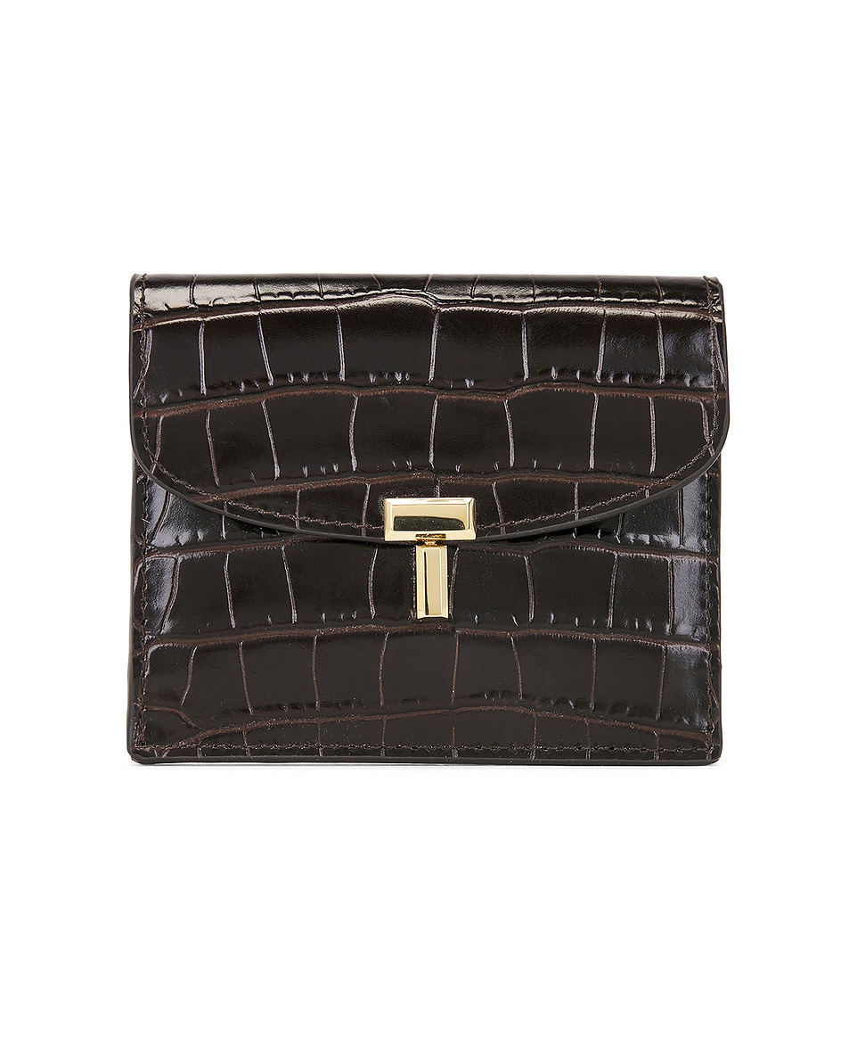 Image 1 of Toteme T-Lock Croco Embossed Cardholder in Dark Brown