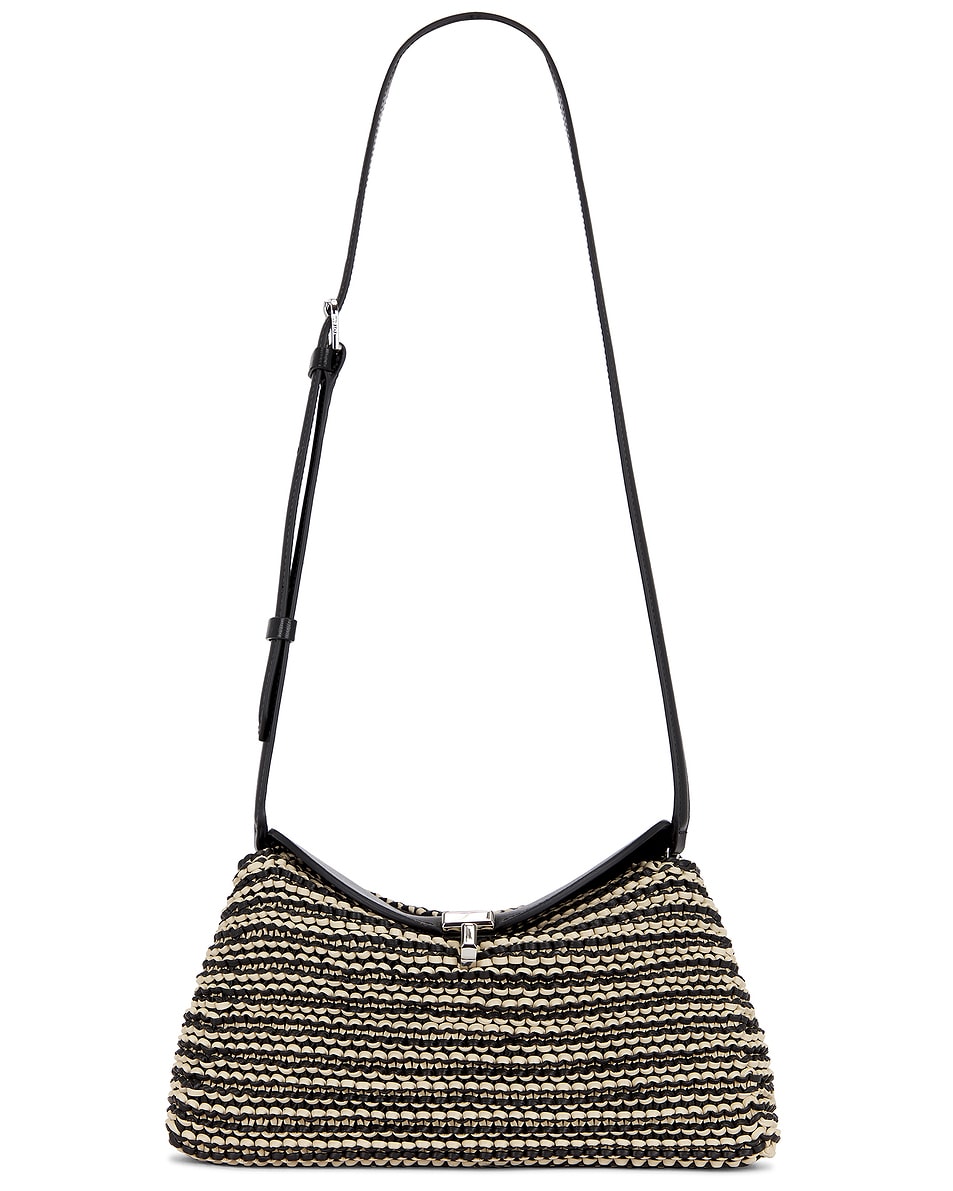 Image 1 of Toteme T-Lock Woven Leather Clutch in Black & Sand