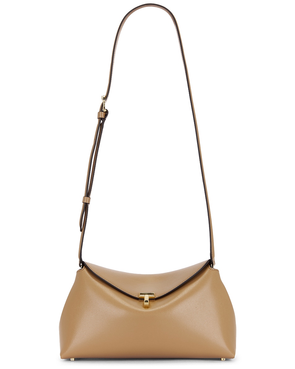 Image 1 of Toteme T-Lock Leather Clutch in Camel