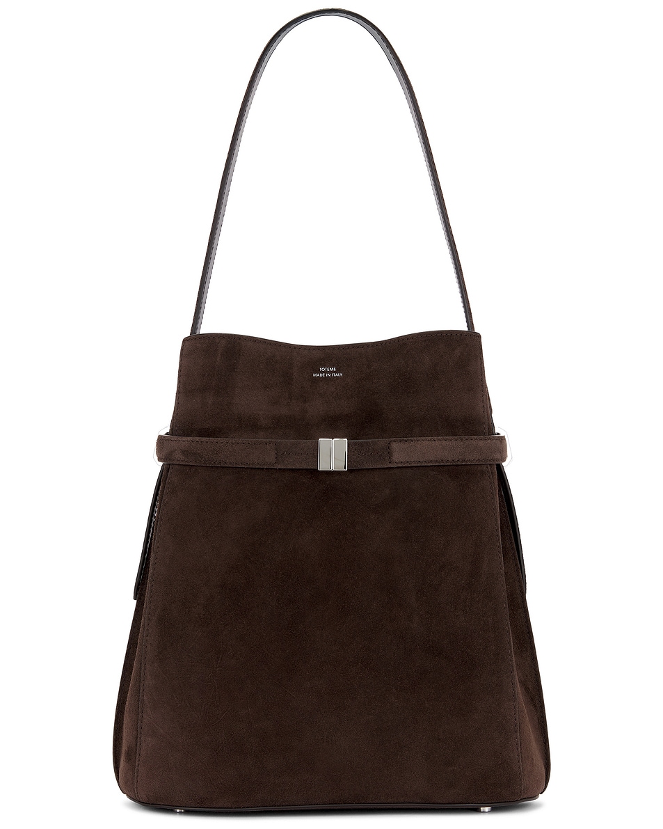 Image 1 of Toteme Suede Belted Bucket Bag in Brown