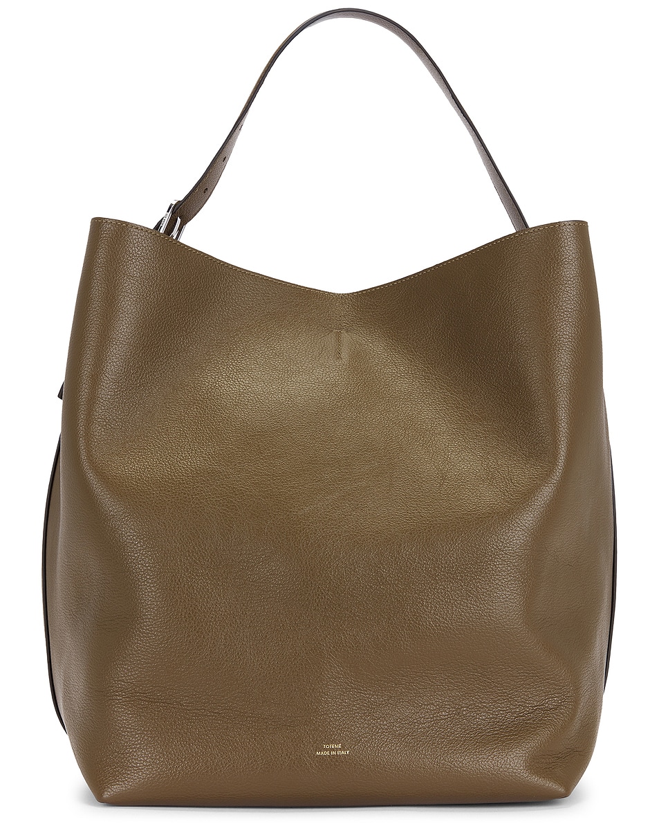 Image 1 of Toteme Belted Grained Leather Tote Bag in Dark Taupe