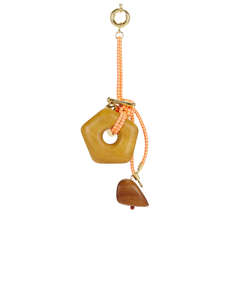 Image 1 of Timeless Pearly Wood & Gold Charms Rope Keychain in Brown
