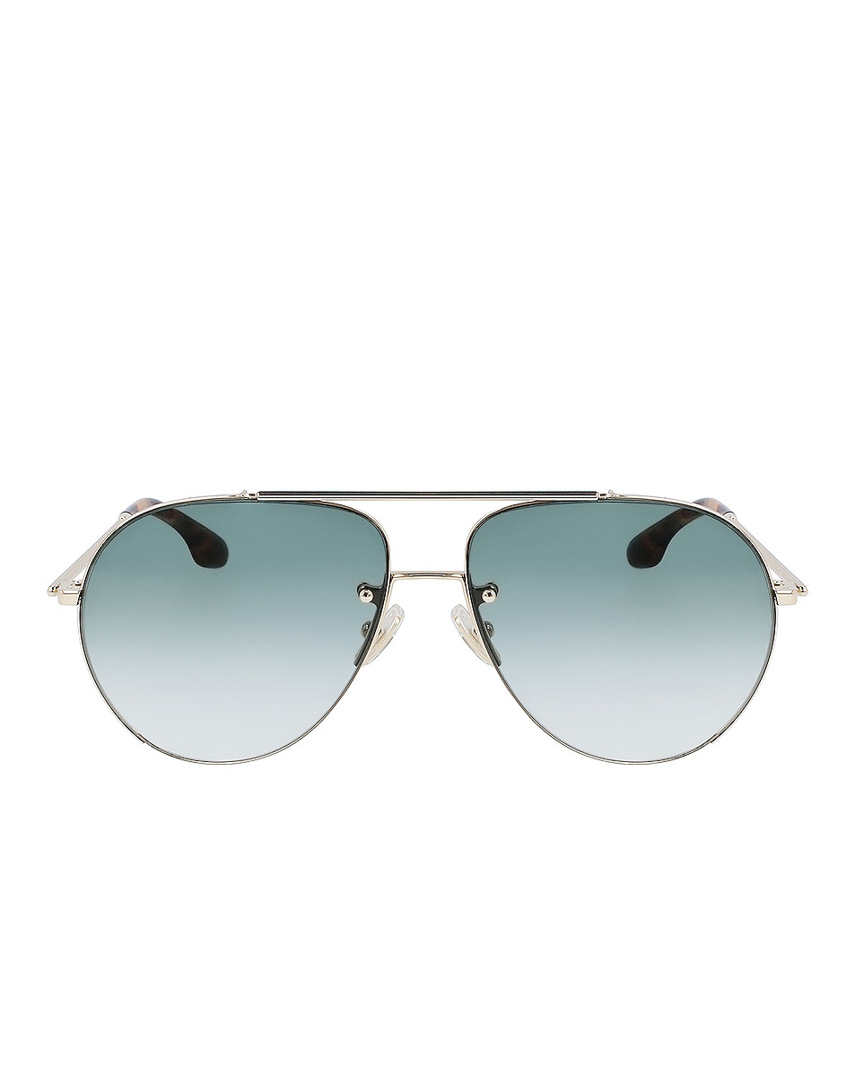 Image 1 of Victoria Beckham Double Bridge Aviator Sunglasses in Gold & Khaki
