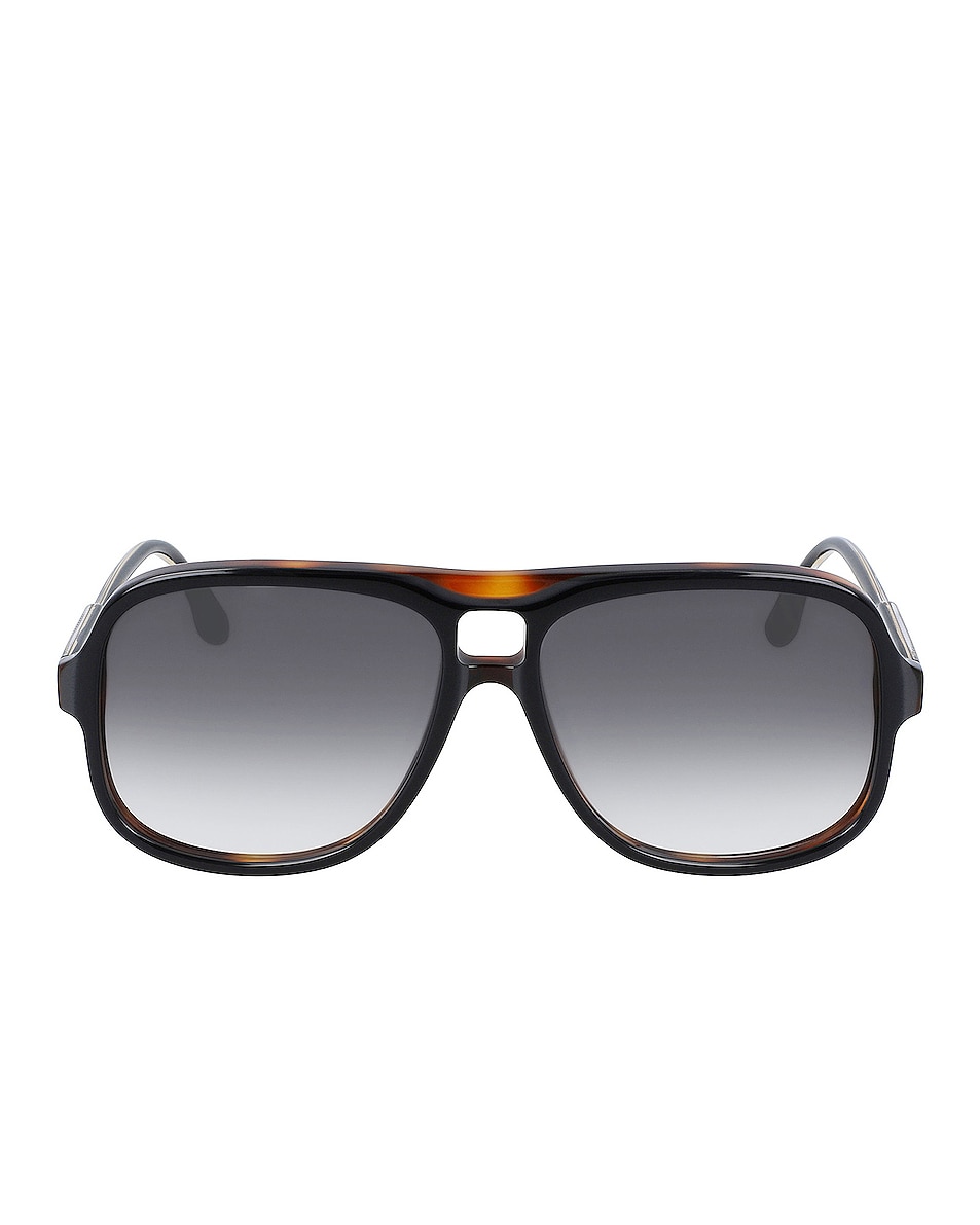 Image 1 of Victoria Beckham Flat Navigator Sunglasses in Black & Tortoise