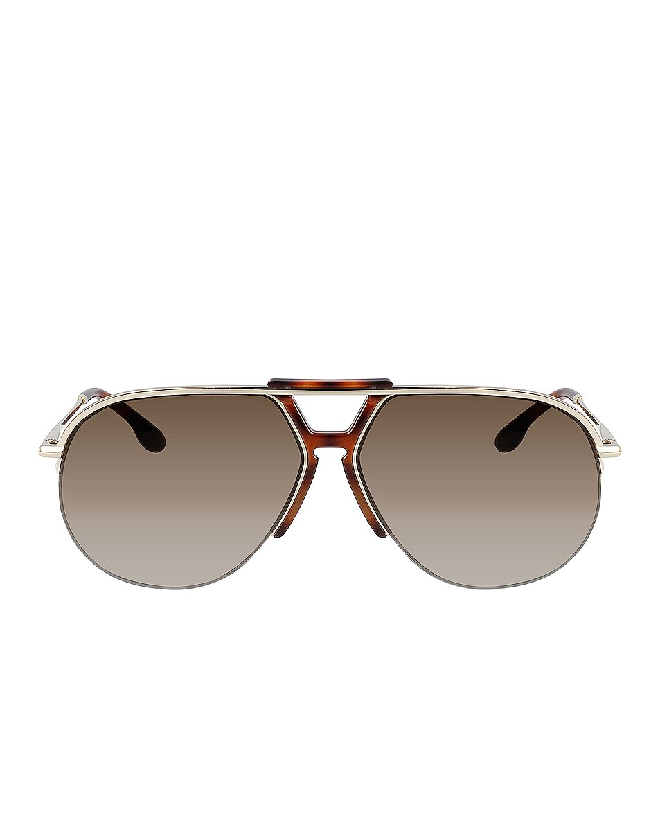 Image 1 of Victoria Beckham Brow Aviator Sunglasses in Gold & Brown