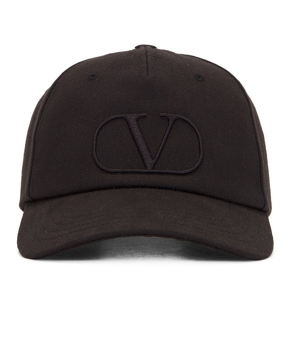Image 1 of Valentino Garavani Valentino V Logo Signature Baseball Hat in Nero