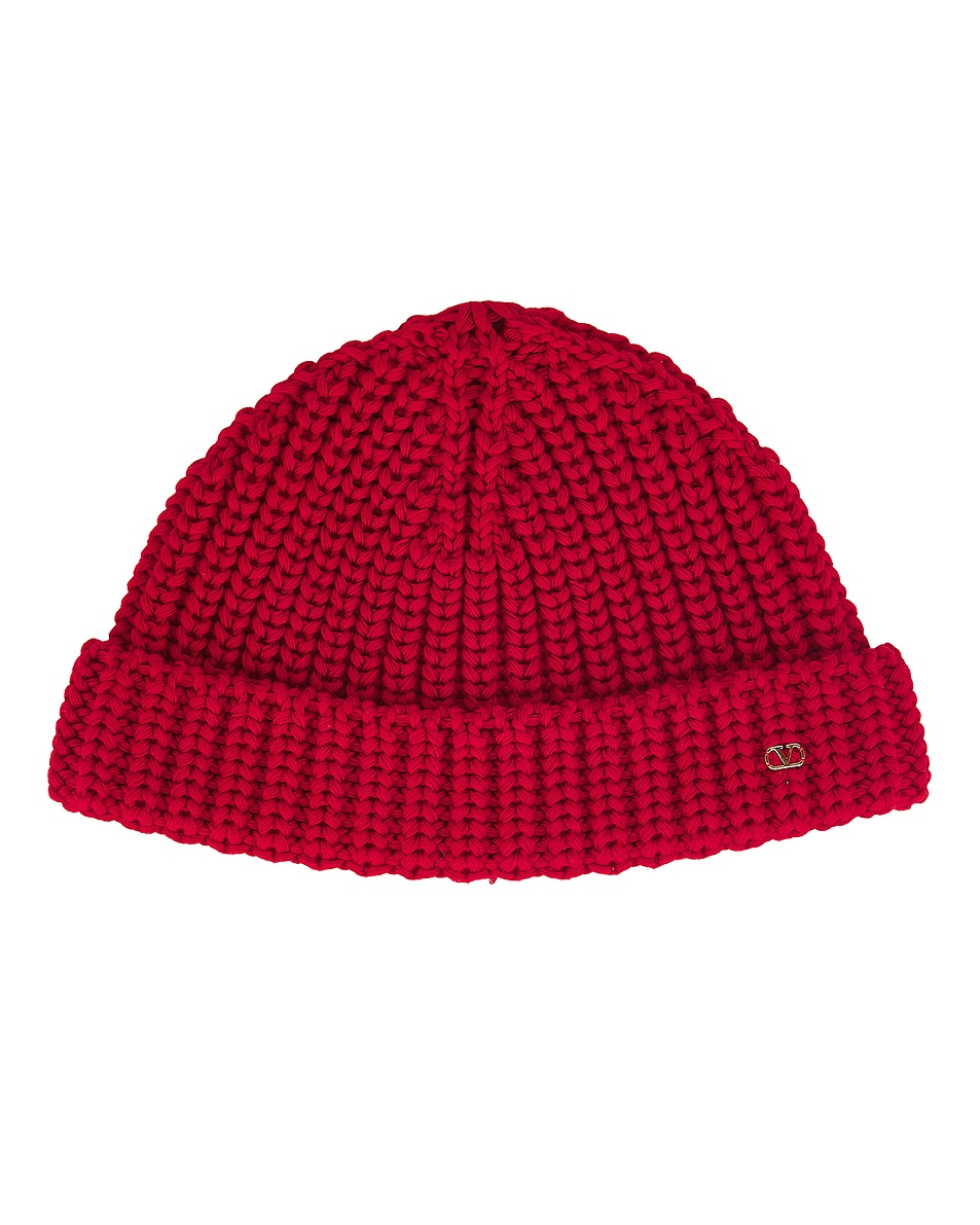 Image 1 of Valentino Garavani Knitted Beanie in Rosso