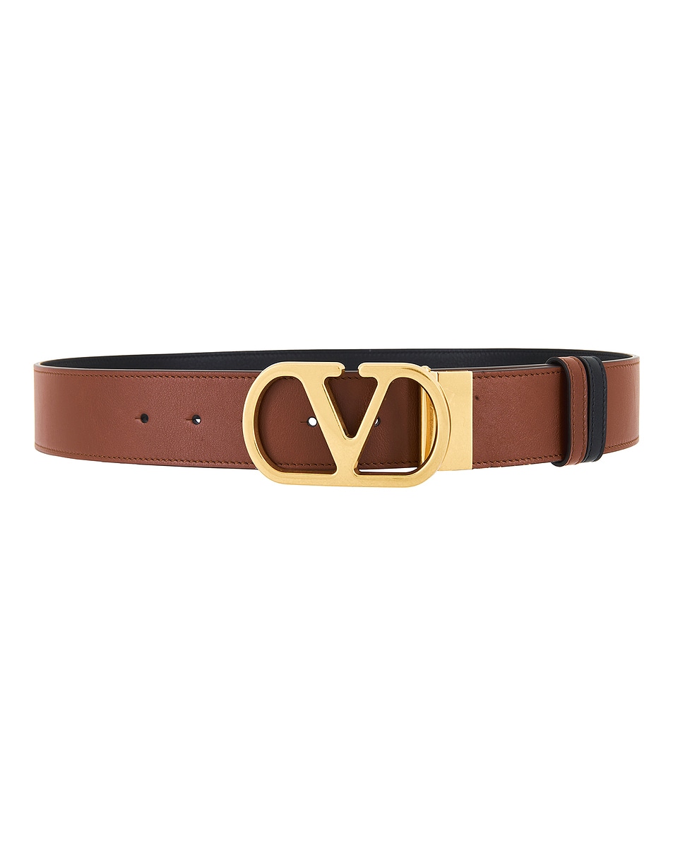 Image 1 of Valentino Garavani Reversibile Belt in Deep Caramel & Nero