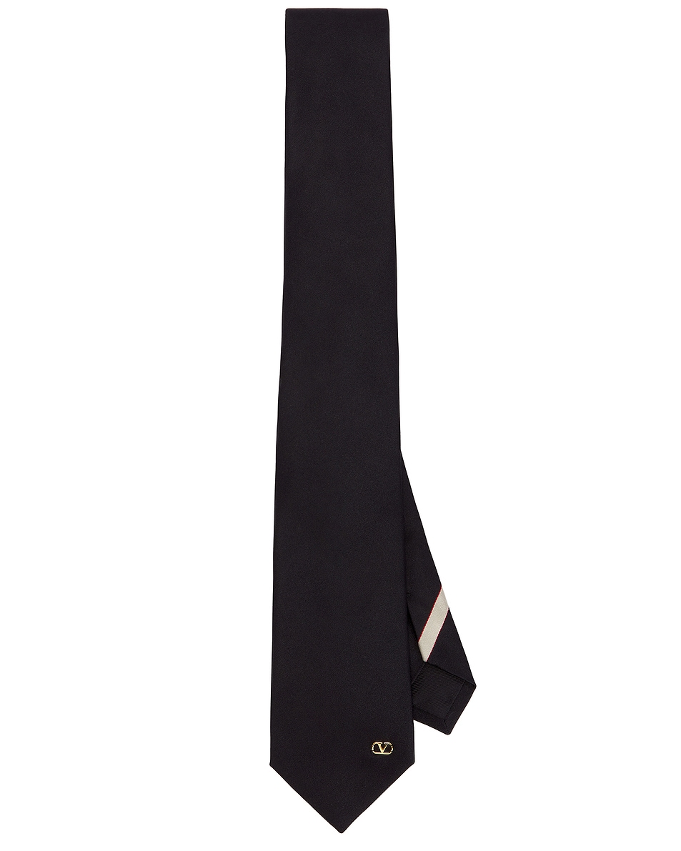 Image 1 of Valentino Garavani V Logo Tie in Nero & Oro