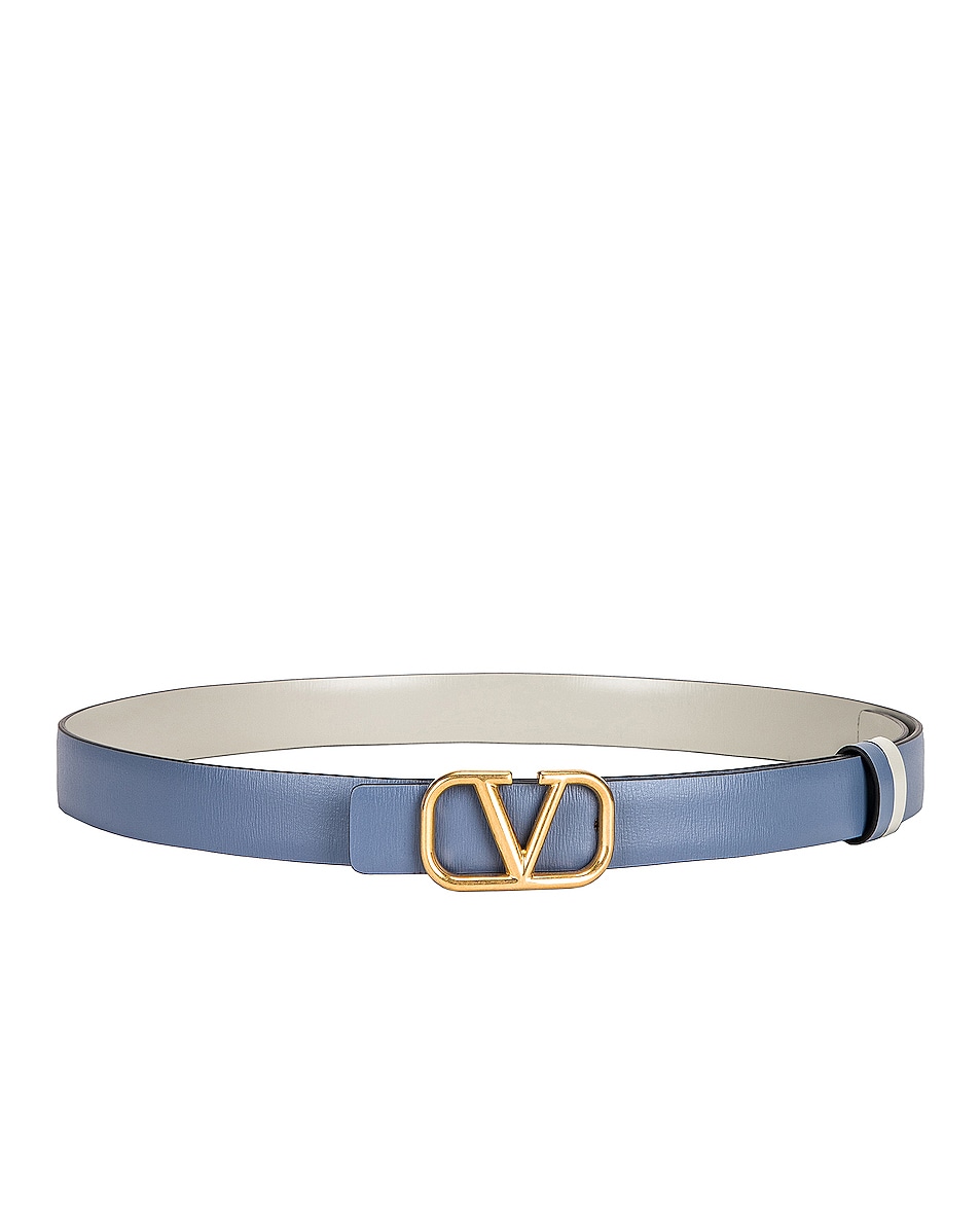 Image 1 of Valentino Garavani Vlogo Signature Reversible Buckle Belt in Niagara & Opal Grey
