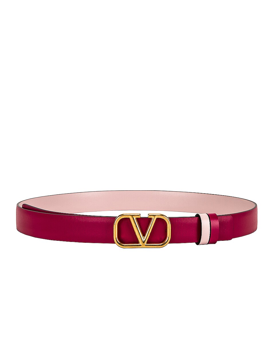 Image 1 of Valentino Garavani Vlogo Signature Reversible Belt in Blossom & Rose Quartz