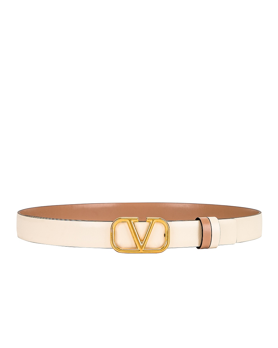 Image 1 of Valentino Garavani Vlogo Signature Reversible Belt in Light Ivory & Rose Cannelle