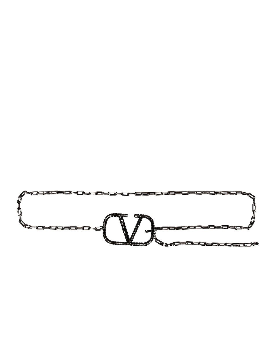 Image 1 of Valentino Garavani V Logo Signature Chain Belt in Black Ruthenium & Jet