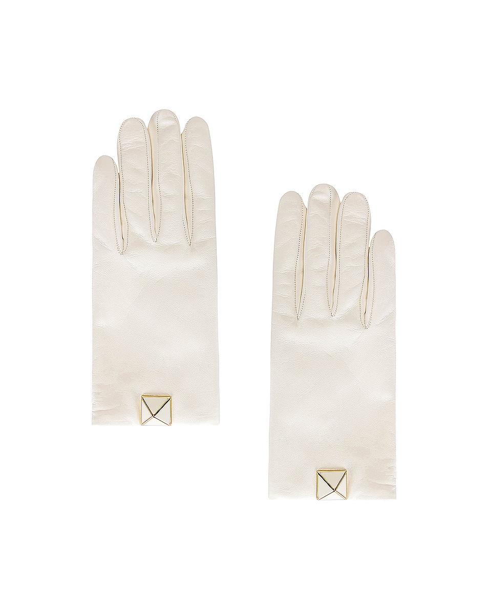 Image 1 of Valentino Garavani Roman Stud Gloves in Ivory