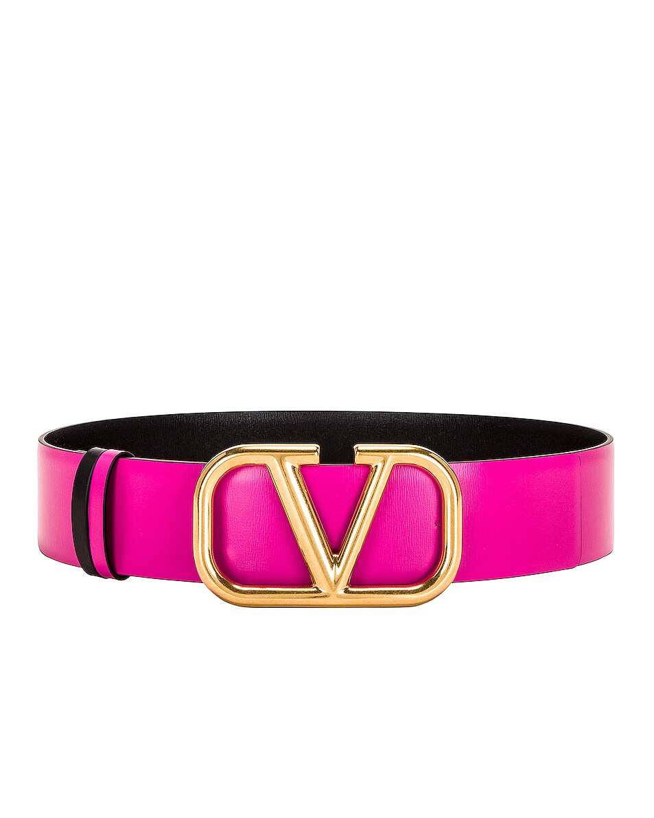 Image 1 of Valentino Garavani Reversible V Logo Belt in Pink & Nero