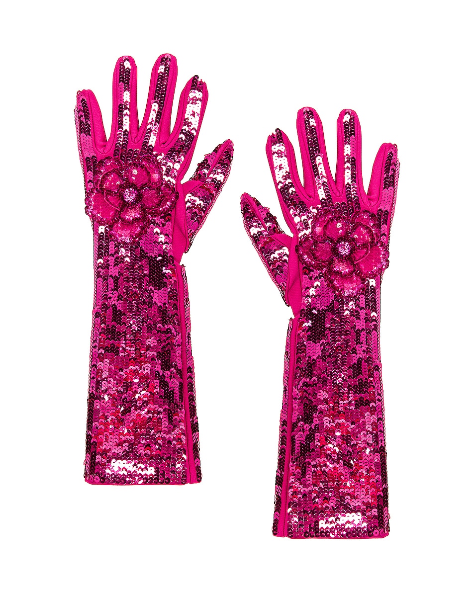 Image 1 of Valentino Garavani Sequin Flower Gloves in Pink