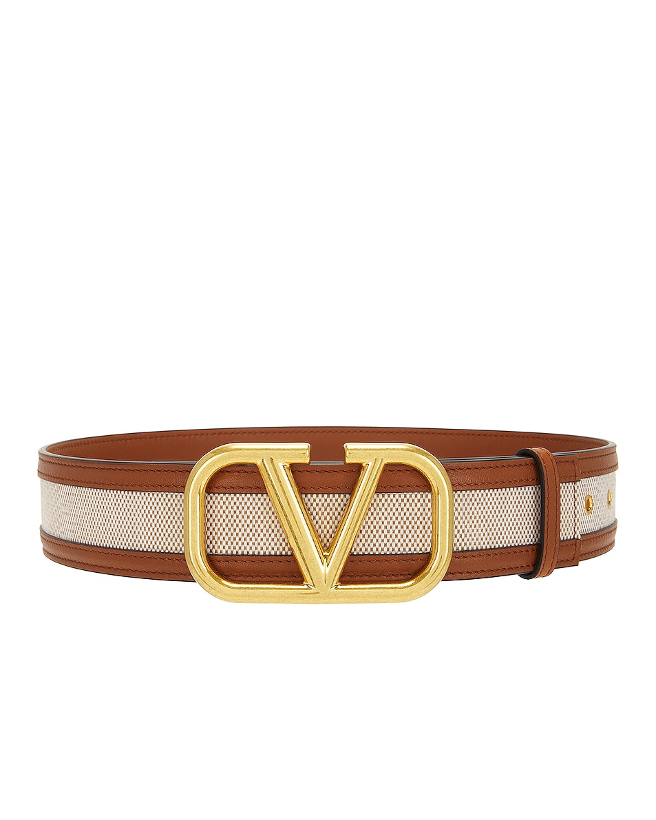 Image 1 of Valentino Garavani V Logo Signature Belt in Bicolor Beige & Selleria