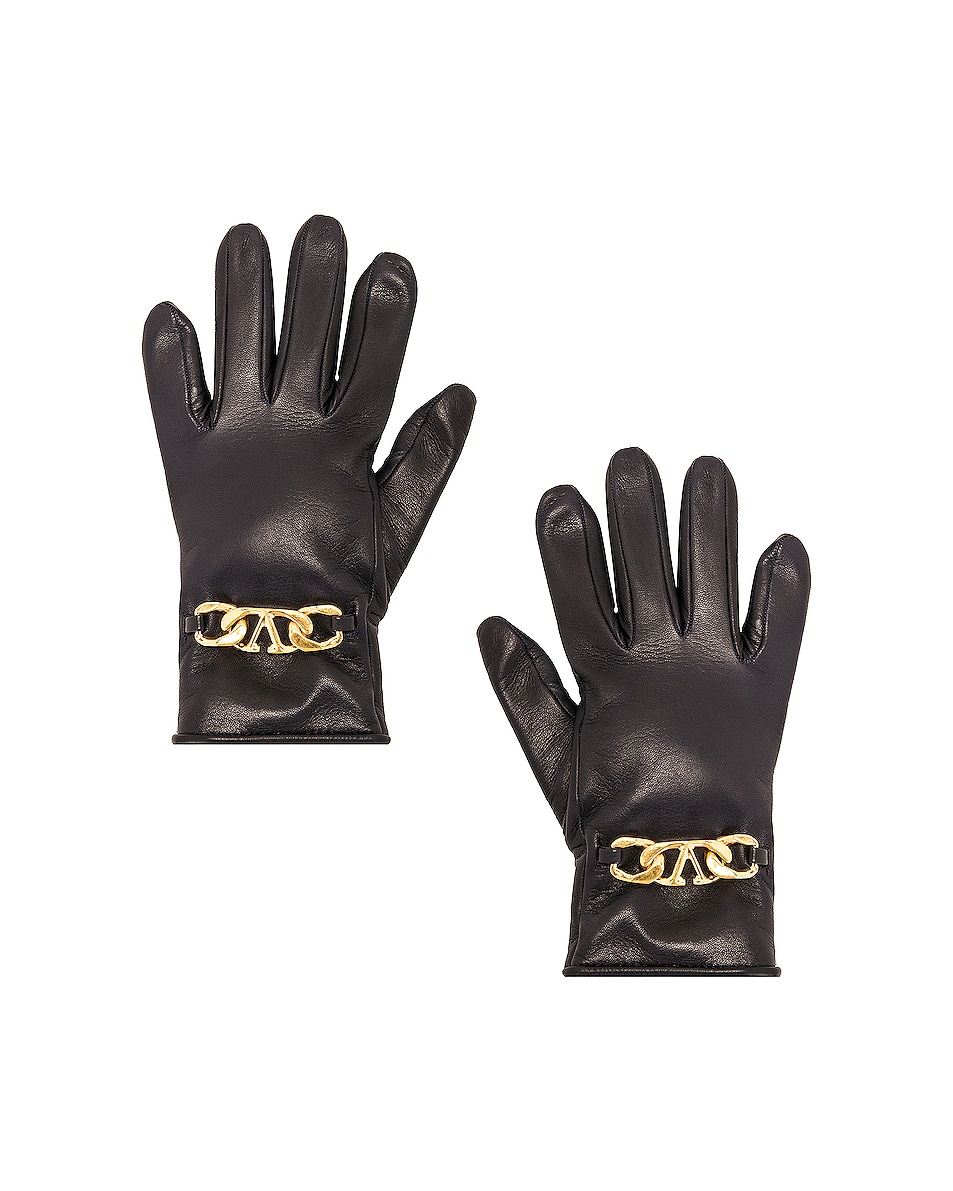 Image 1 of Valentino Garavani V Logo Chain Leather Glove in Worker