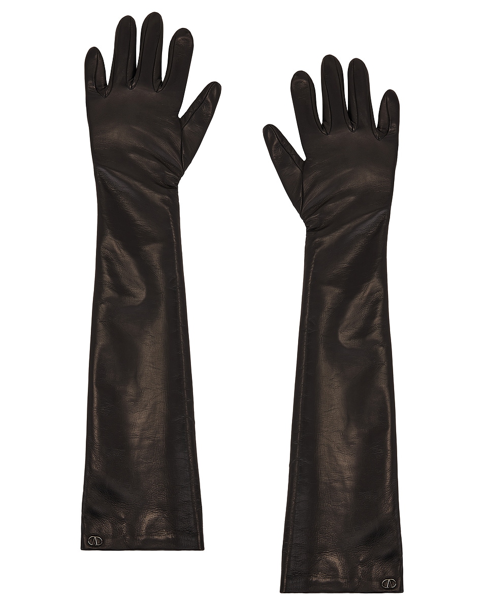 Image 1 of Valentino Garavani V Logo Long Sleeved Gloves in Nero