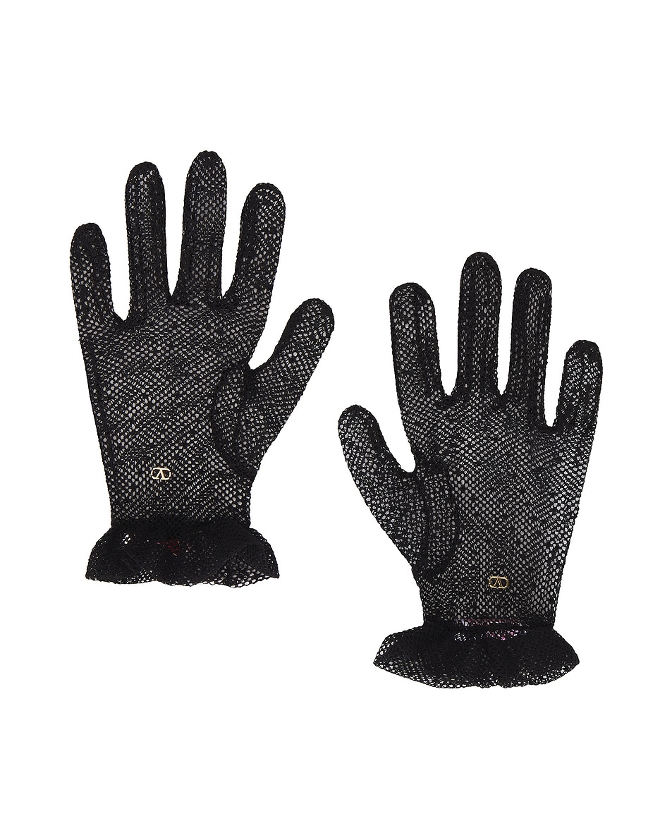 Image 1 of Valentino Garavani V Logo Signature Gloves in Nero & Oro