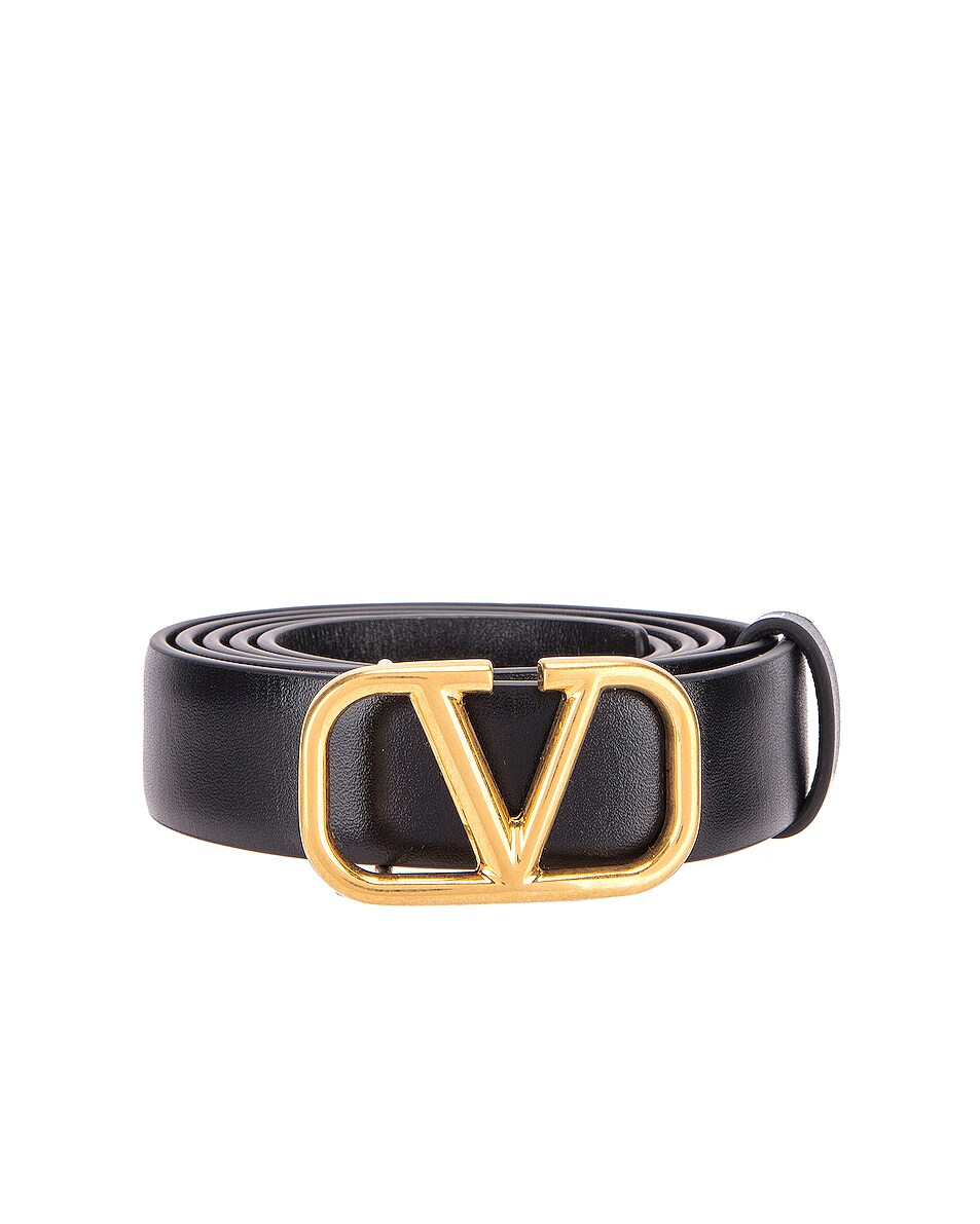 Image 1 of Valentino Garavani V Logo Buckle Belt in Black