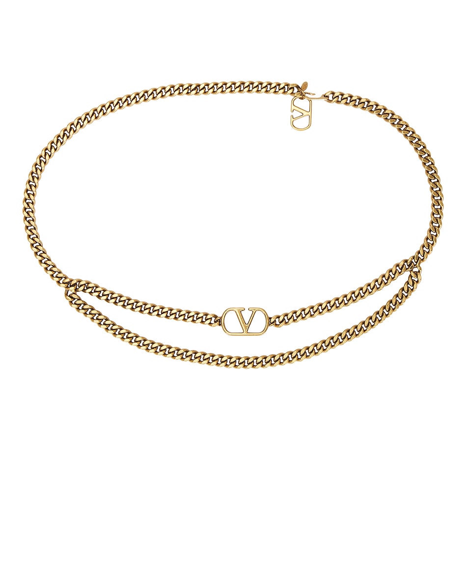 Image 1 of Valentino Garavani V Logo Signature Chain Belt in Antique Gold