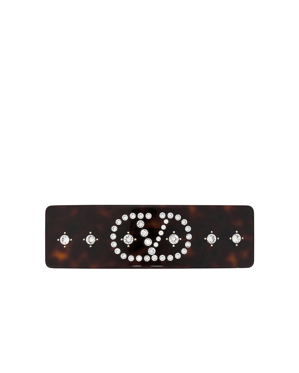 Image 1 of Valentino Garavani VG Big Hair Clip in Tartaruga, Oro, & Crystal