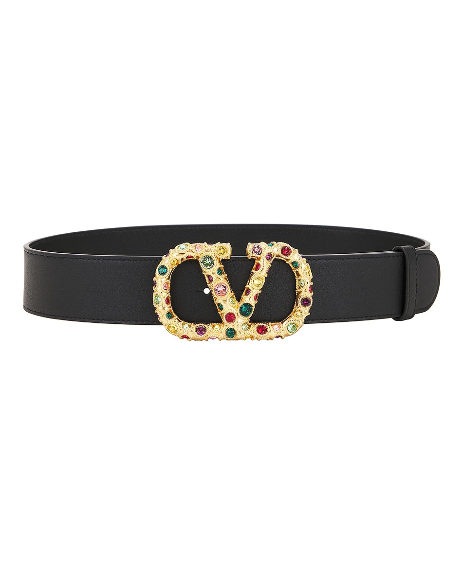 Image 1 of Valentino Garavani V Logo Jewele Signature 40 Belt in Nero & Multicolor
