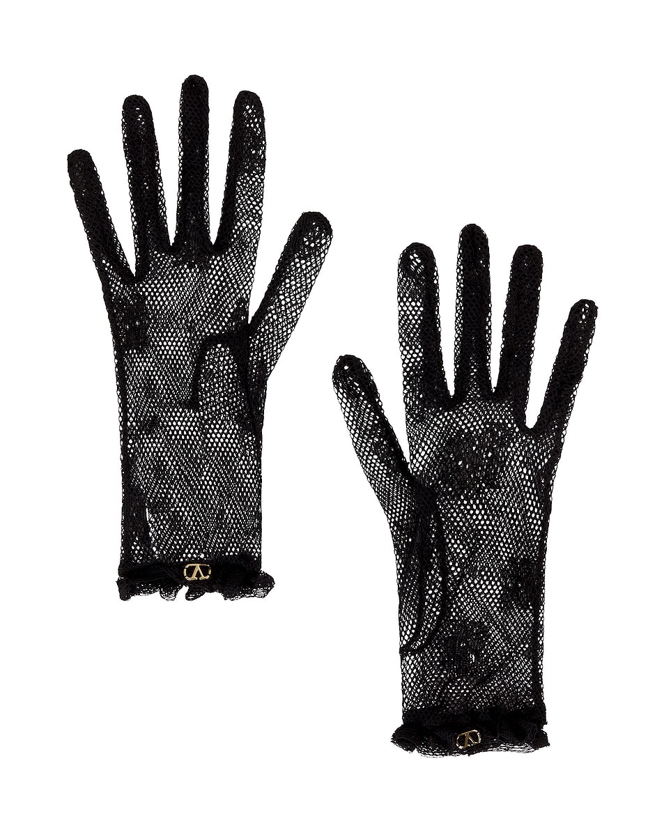 Image 1 of Valentino Garavani V Logo Signature Gloves in Nero & Oro