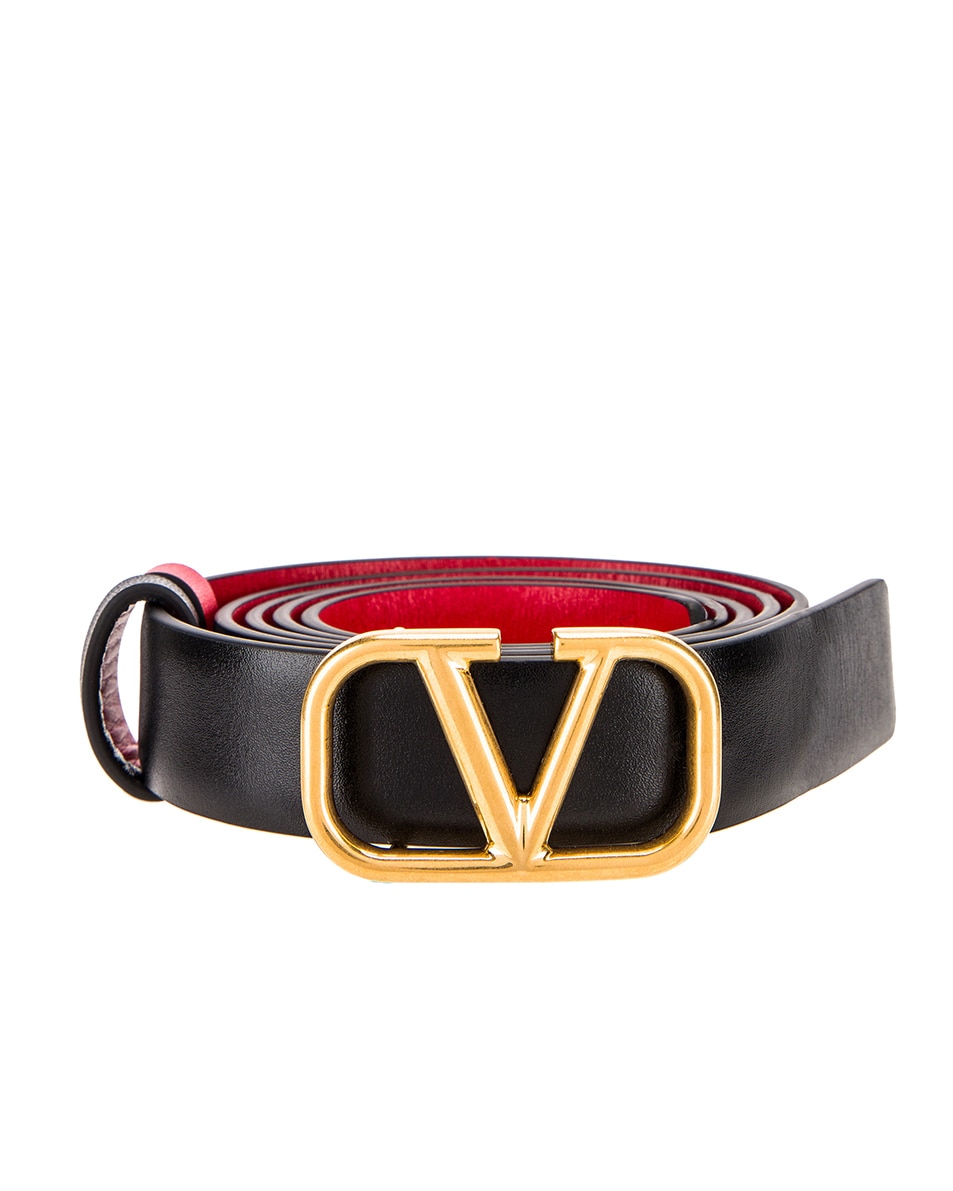 Image 1 of Valentino Garavani Logo Belt in Nero & Rouge Pur