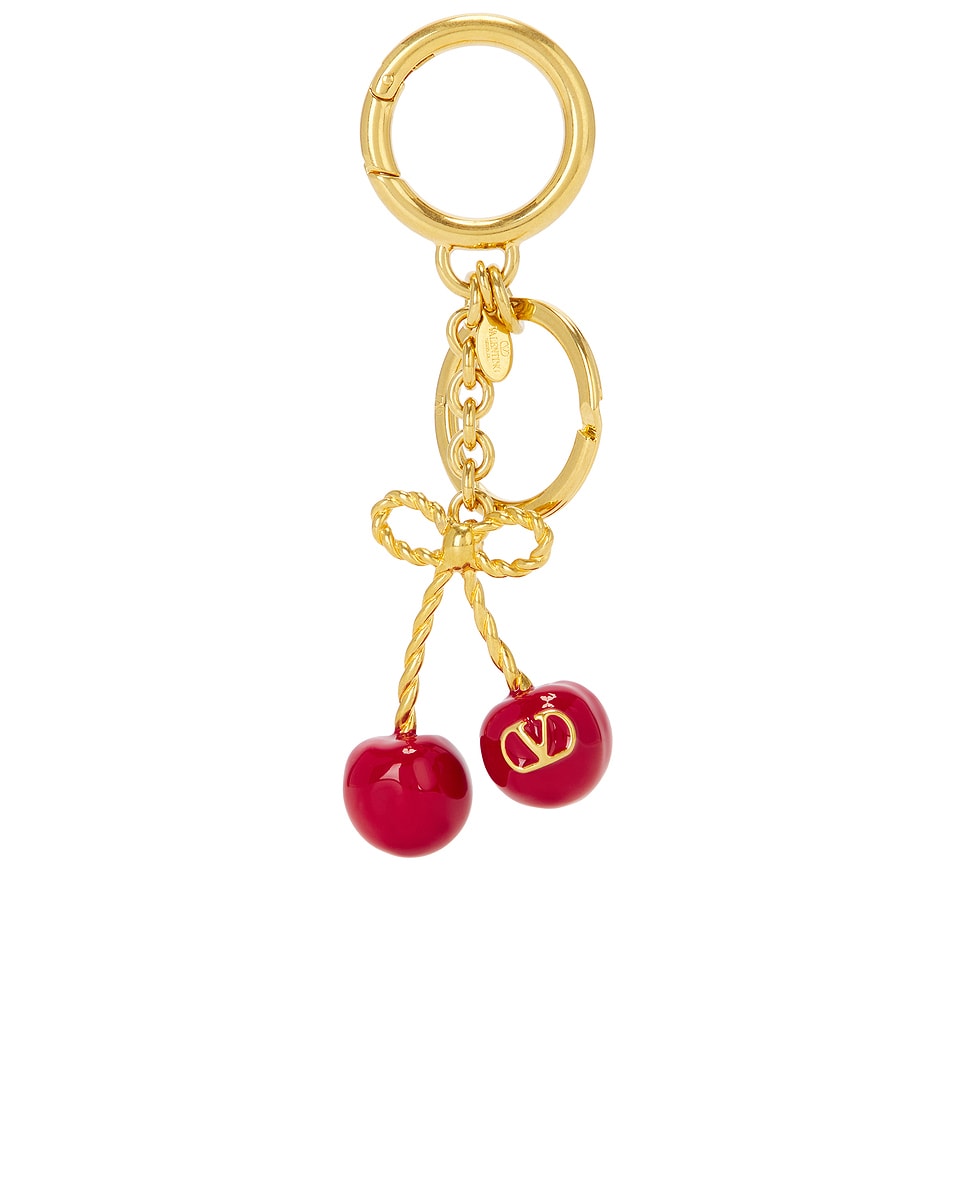 Image 1 of Valentino Garavani V Logo Signature Keyring in Antique Brass & Rosso