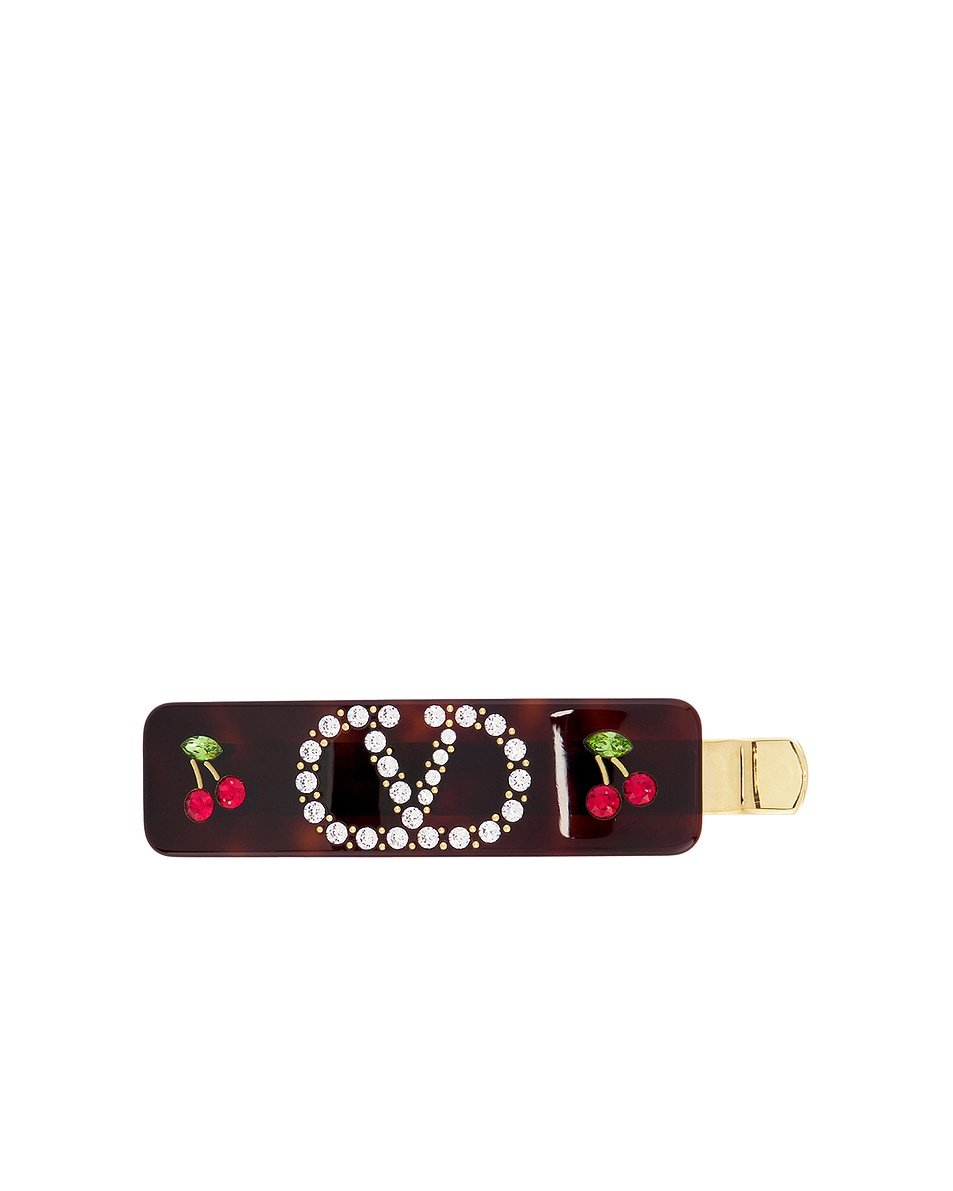 Image 1 of Valentino Garavani Hair Clip in Tartaruga, Oro, & Crystal