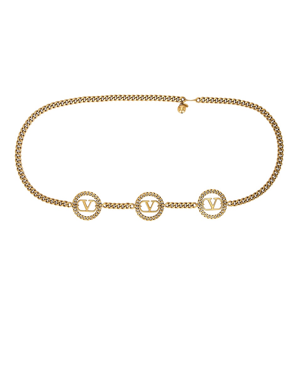 Image 1 of Valentino Garavani V Logo Signature Chain Belt in Antique Gold
