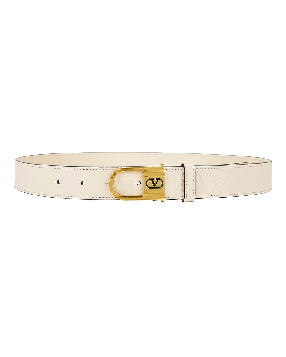 Image 1 of Valentino Garavani V Logo Signature Belt in Butter White & Nero