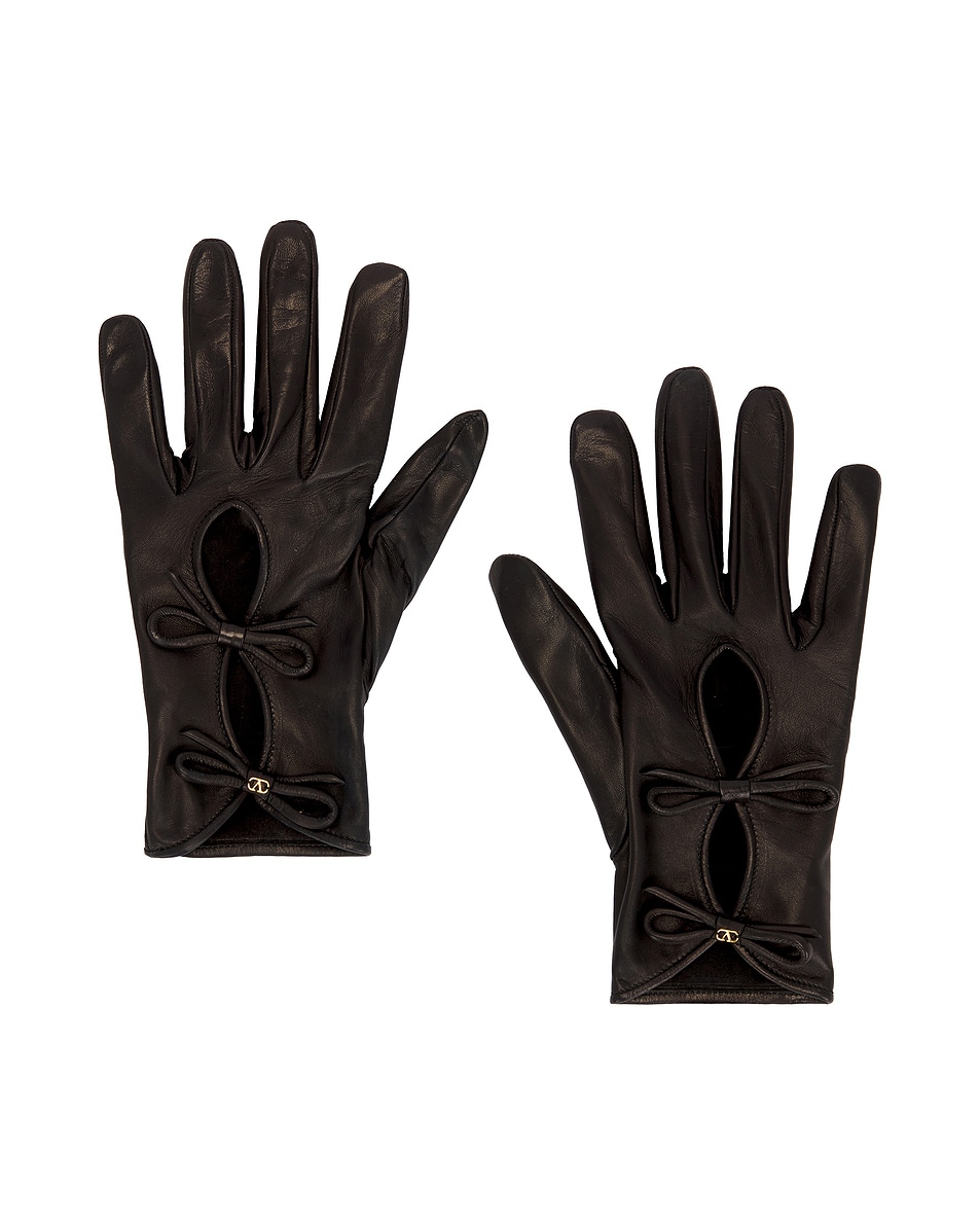 Image 1 of Valentino Garavani V Logo Nappa Gloves in Nero & Antique Brass