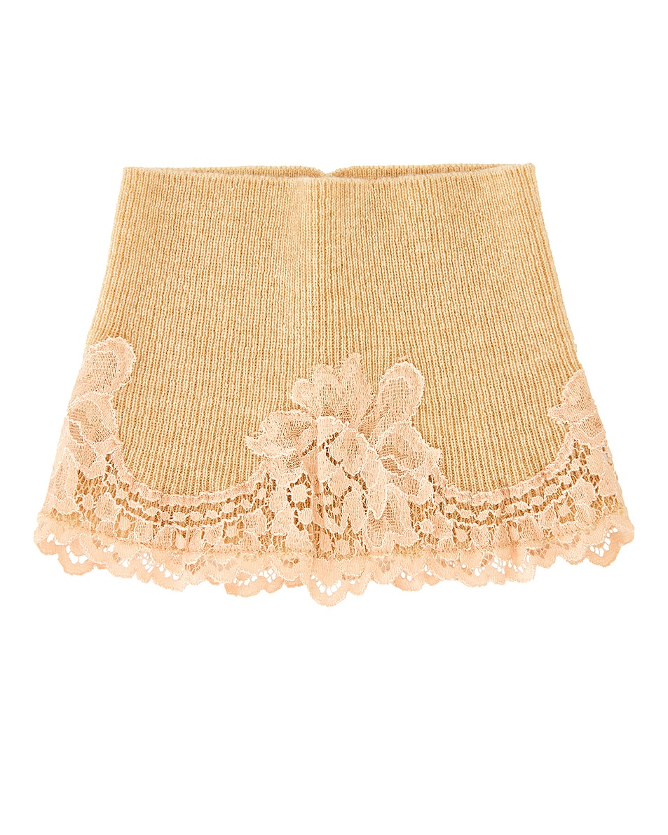 Image 1 of Valentino Garavani V Logo Cashmere Lace Headband in Alabaster & Rose Dust