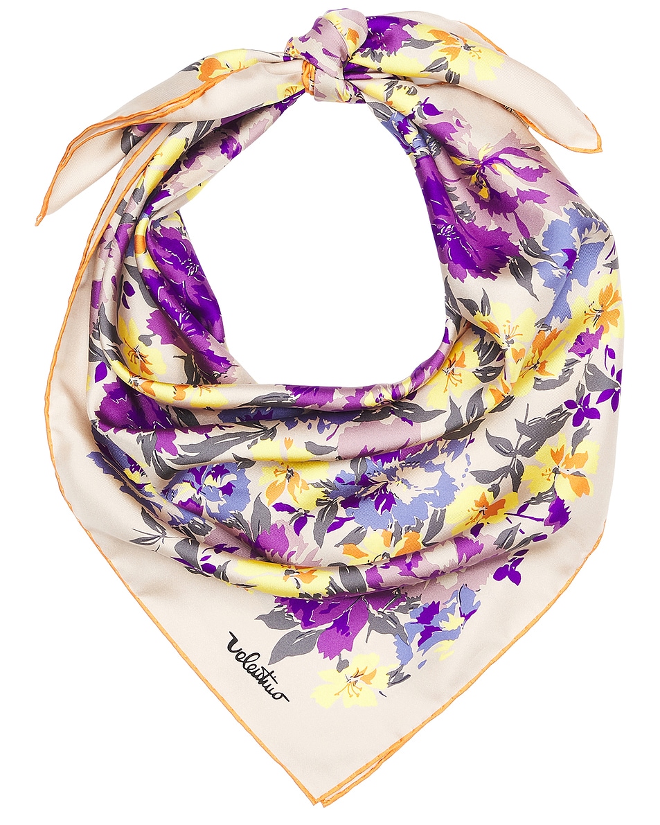 Image 1 of Valentino Garavani Flowerism Fiori Acquarello Shawl in Avorio, Viola, Giallo, Arancione, & Nero