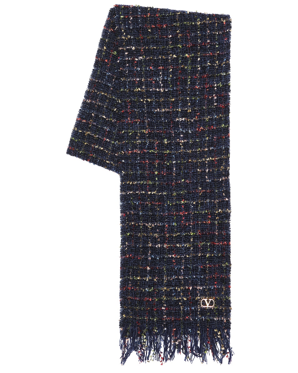 Image 1 of Valentino Garavani Lana Vergine Poliammide Scarf in Navy, Multicolor, & Oro