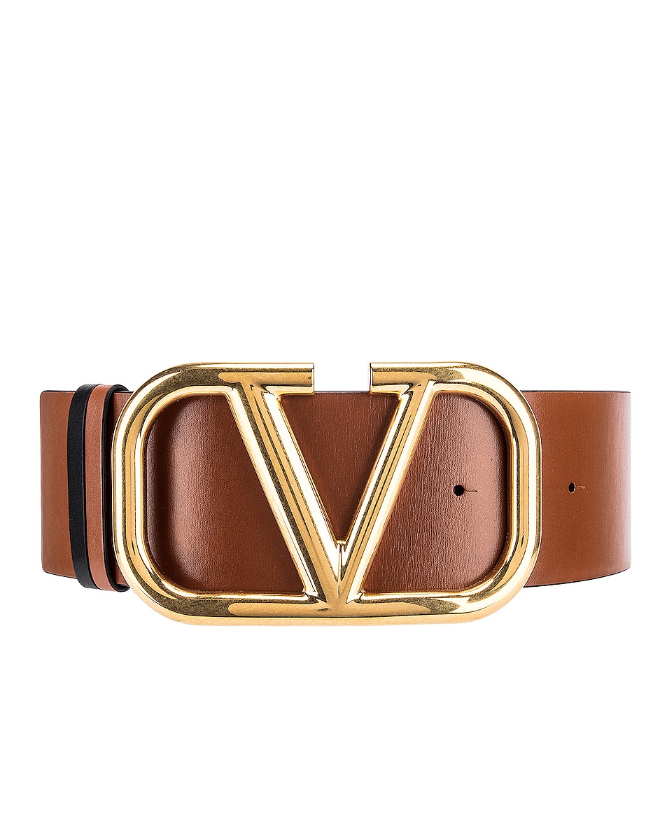 Image 1 of Valentino Garavani VLogo Leather Belt in Selleria & Black