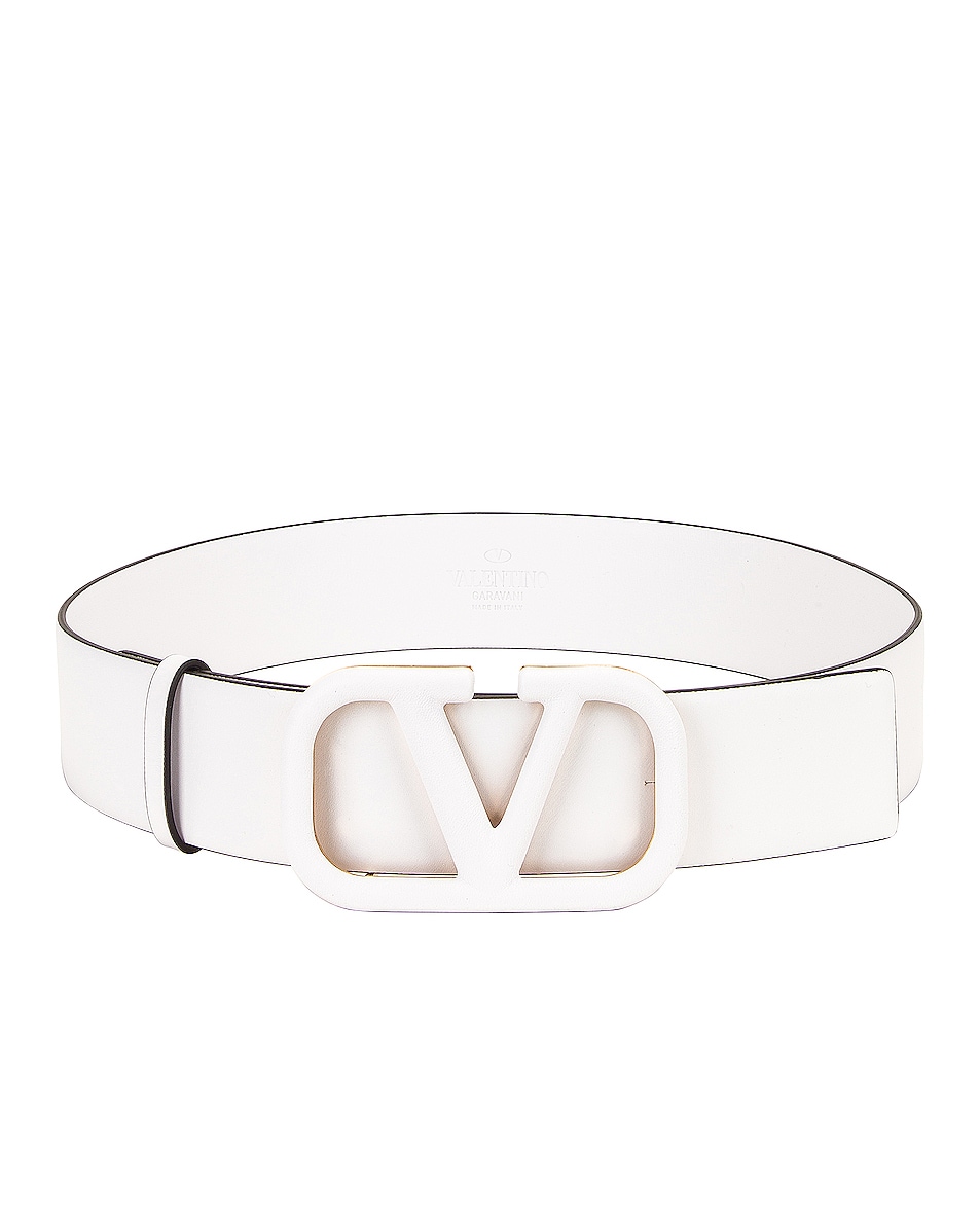 Image 1 of Valentino Garavani Vlogo Leather Belt in Bianco Ottico