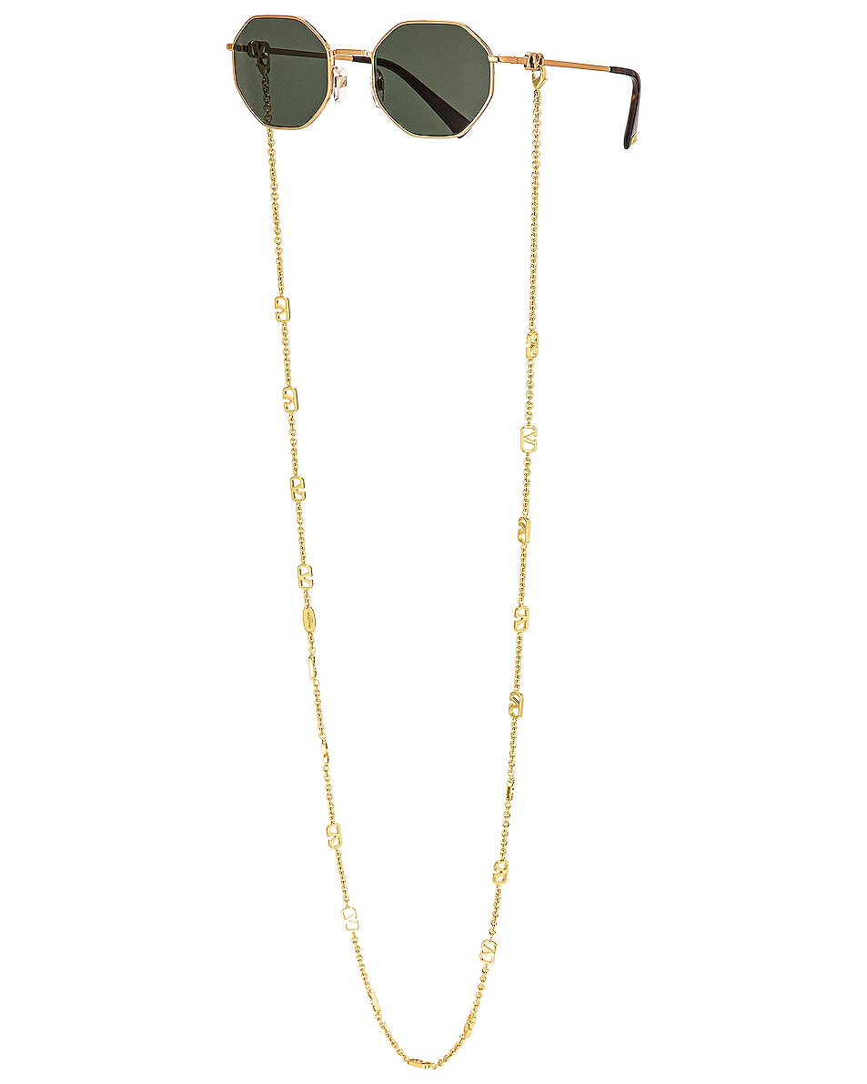 Image 1 of Valentino Garavani Vlogo Chain Metal Sunglasses in Green & Pale Gold