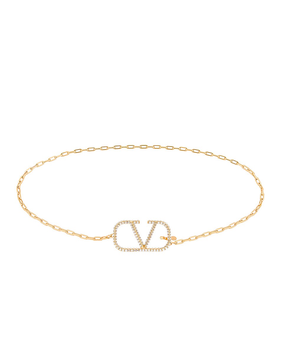 Image 1 of Valentino Garavani VLogo Signature Chain Belt in Oro & Crystal Silver