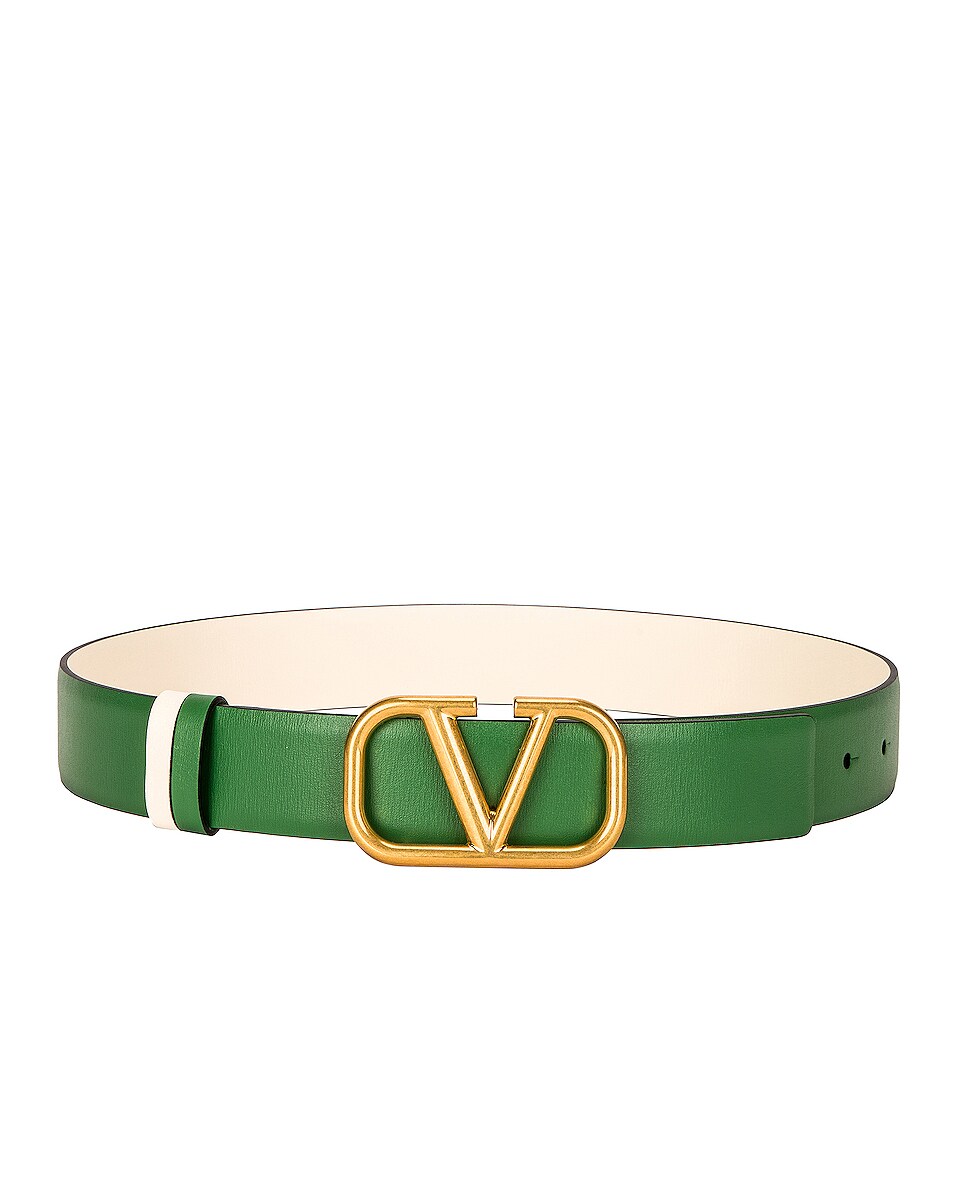 Image 1 of Valentino Garavani VLogo 30 Belt in Fern Green & Light Ivory