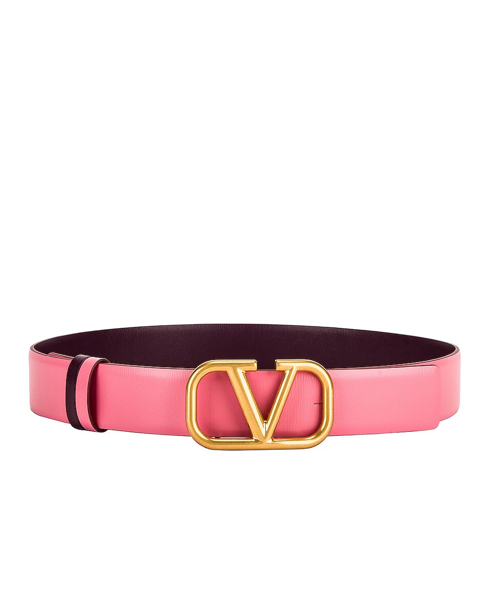 Image 1 of Valentino Garavani Valentino Garavani Garavani Vlogo 30 Belt in Flamingo Pink & Oxblood