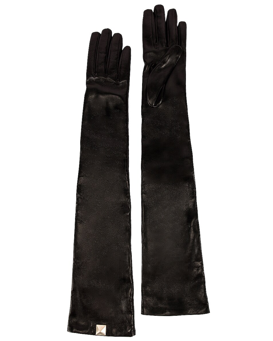 Image 1 of Valentino Garavani Roman Stud Long Sleeve Gloves in Nero