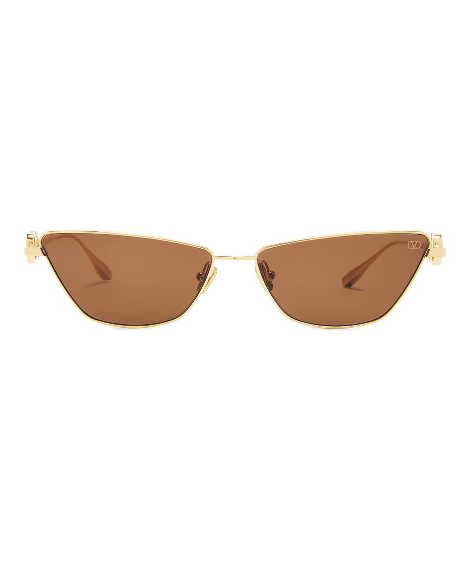 Image 1 of Valentino Garavani V Logo Sign Sunglasses in Light Gold & Dark Brown